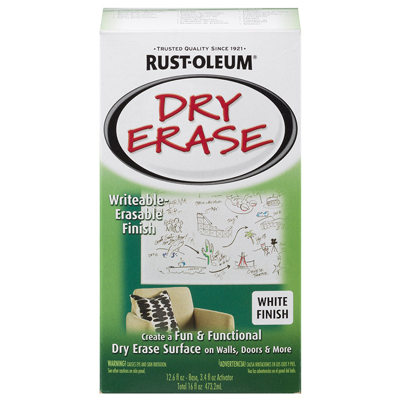 Rust-Oleum Specialty Dry Erase Paint Kit, White, Gloss, 16 oz