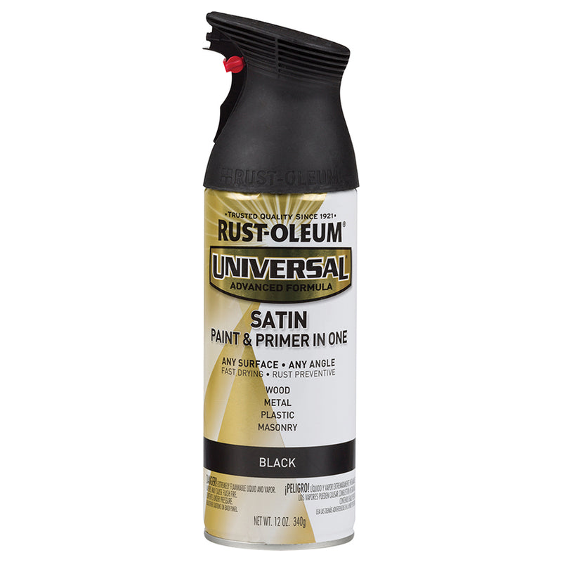 Rust-Oleum Universal Enamel Spray Paint, Black, Satin, 12 oz