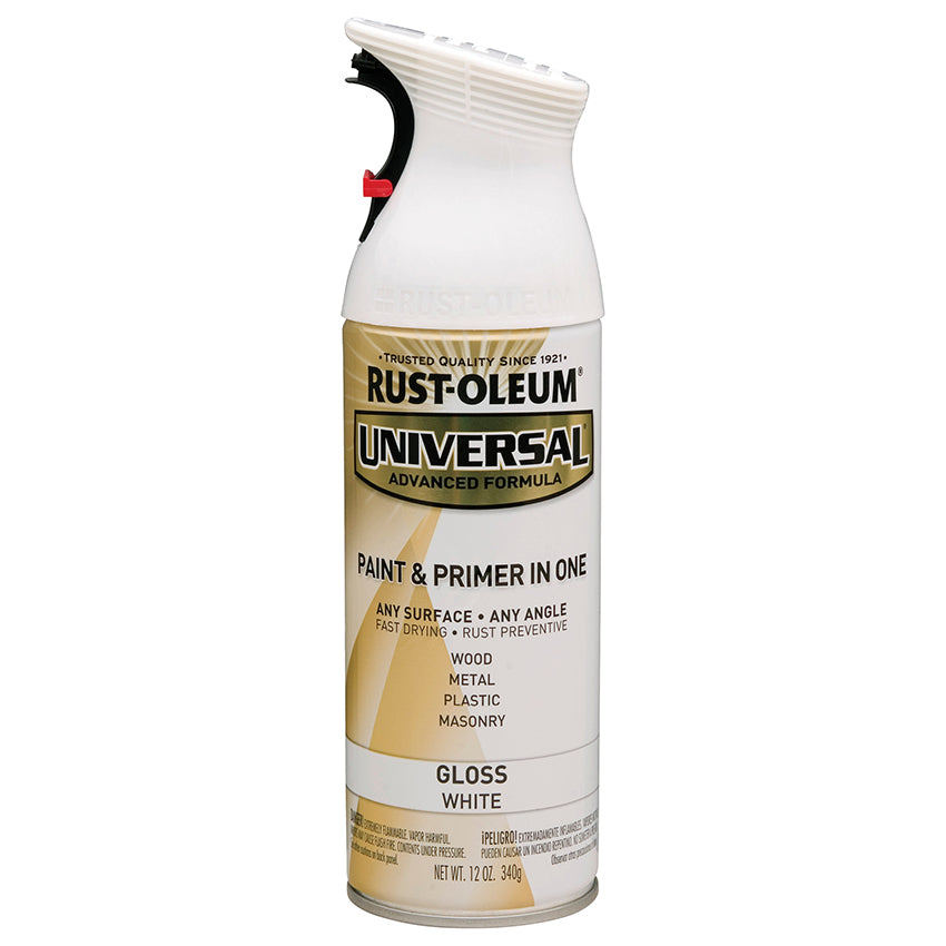 Rust-Oleum Universal Enamel Spray Paint, White, Satin, 12 oz