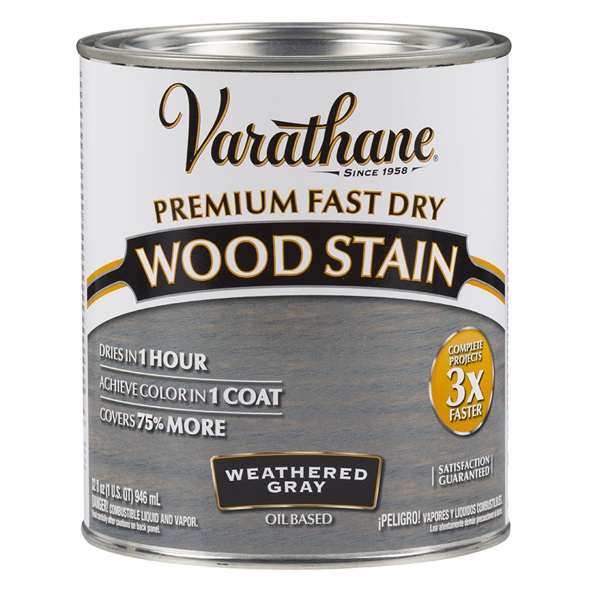 Varathane Premium Fast Dry Wood Stain, Weathered Gray, Quart