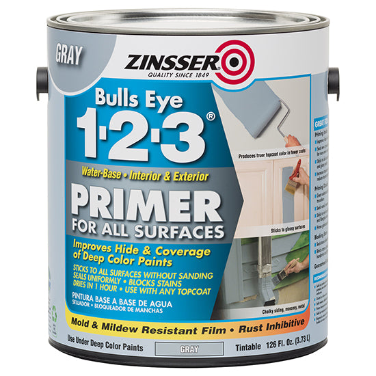 Zinsser Bulls Eye 1-2-3 Stain Blocking Primer, Gray, Gallon