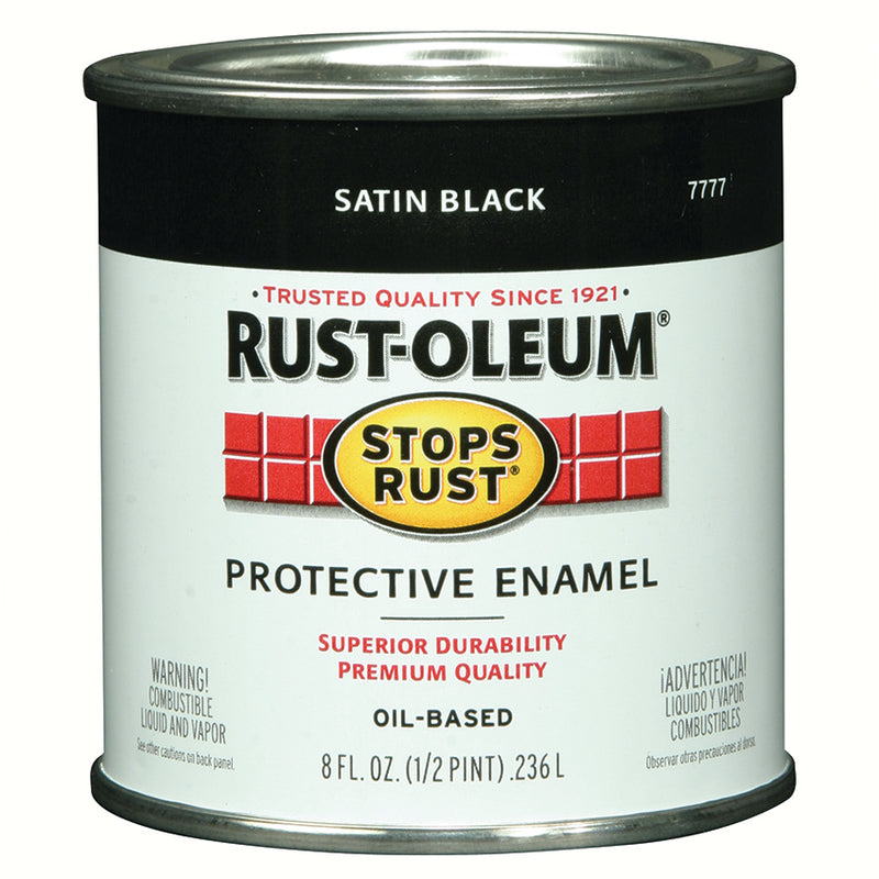 Rust-Oleum Stops Rust Protective Enamel, Black, Satin, Half Pint