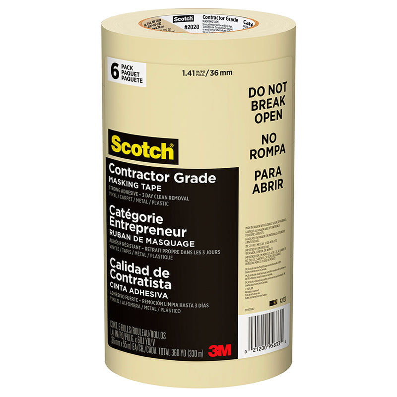 3M Scotch Contractor Grade Masking Tape, 6-Pack, 1.41 Inch