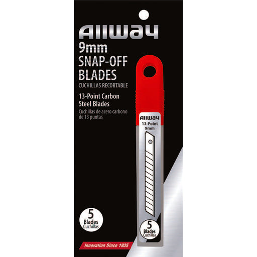 Allway B-Series Carbon Steel 13-Point Snap Blade, 9 mm, 5-Pack