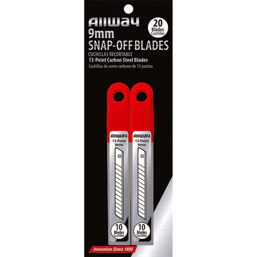 Allway B-Series Carbon Steel 13-Point Snap Blade, 9 mm, 20-Pack