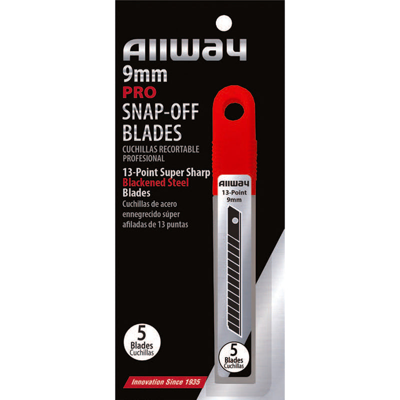 Allway B-Series Blackened Steel 13-Point Snap Blade, 9 mm, 5-Pack