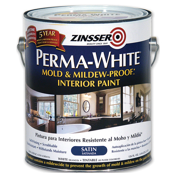 Zinsser Perma White Mold & Mildew Proof Interior Paint, Satin, Gallon