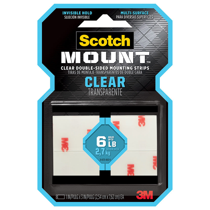 3M Scotch-Mount Double-Sided Mounting Strips, 8 Strips, 1 x 3 Inch