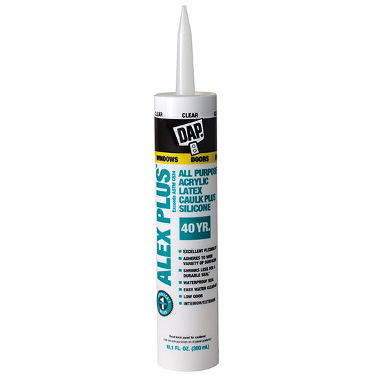 DAP Alex Plus Acrylic Latex Caulk Plus Silicone, Clear, 10.1 oz