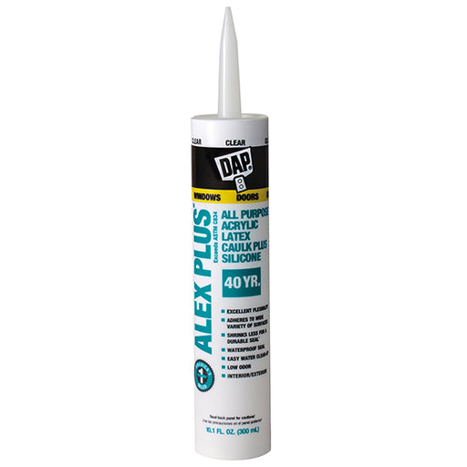 DAP Alex Plus Acrylic Latex Caulk Plus Silicone, Clear, 10.1 oz