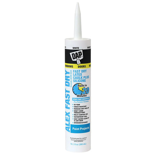 DAP Alex Fast Dry Acrylic Latex Caulk Plus Silicone, White, 10.1 oz