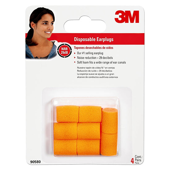 3M Disposable Classic Earplugs, 4-Pair, Orange