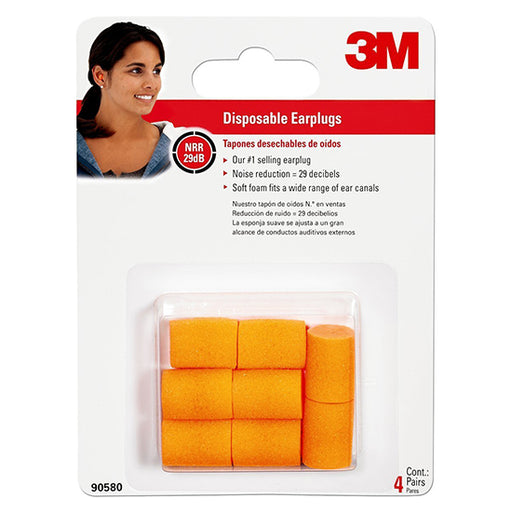 3M Disposable Classic Earplugs, 4-Pair, Orange