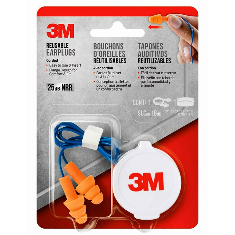 3M Reusable Corded Earplugs, 1-Pair, Orange
