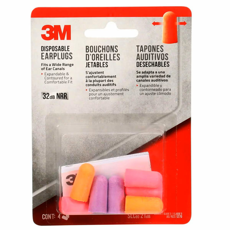 3M Disposable Colored Earplugs, 4-Pair, Yellow