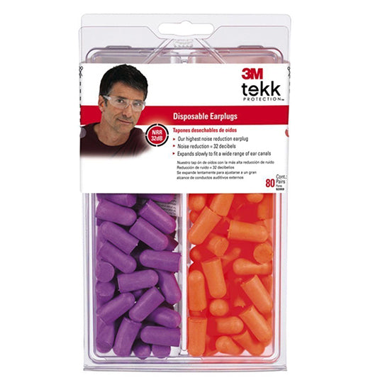 3M Disposable Colored Earplugs, 80-Pair, Orange and Purple