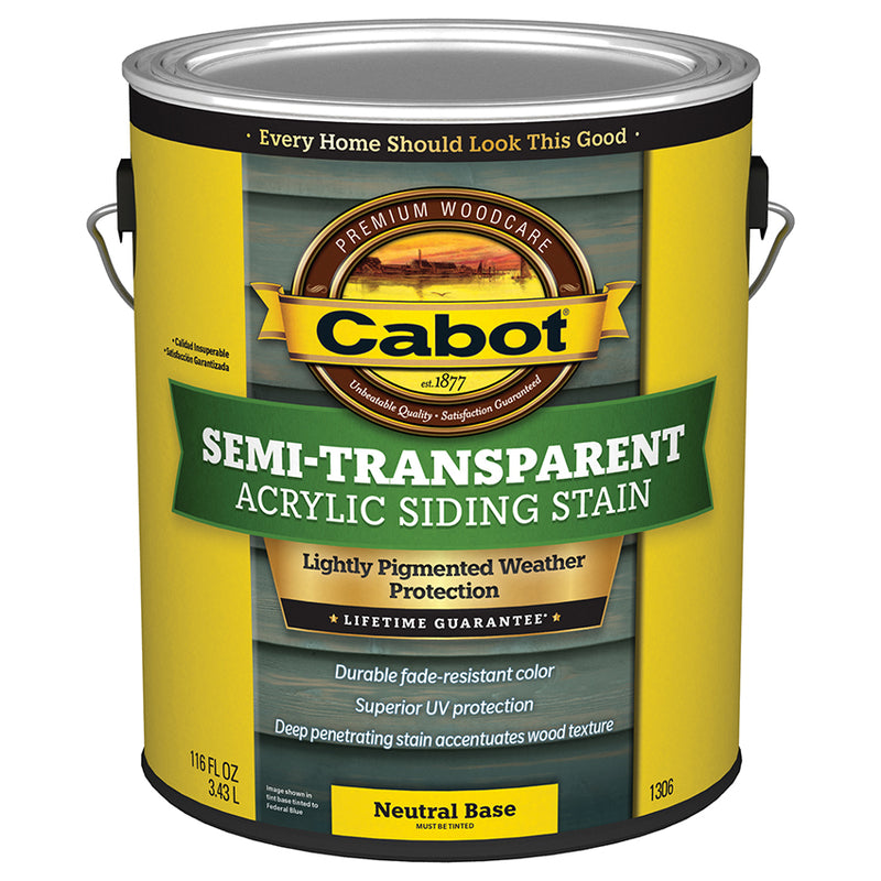 Cabot Semi-Transparent Water-Based Acrylic Stain Neutral Base Semi-Transparent Flat Gallon product image