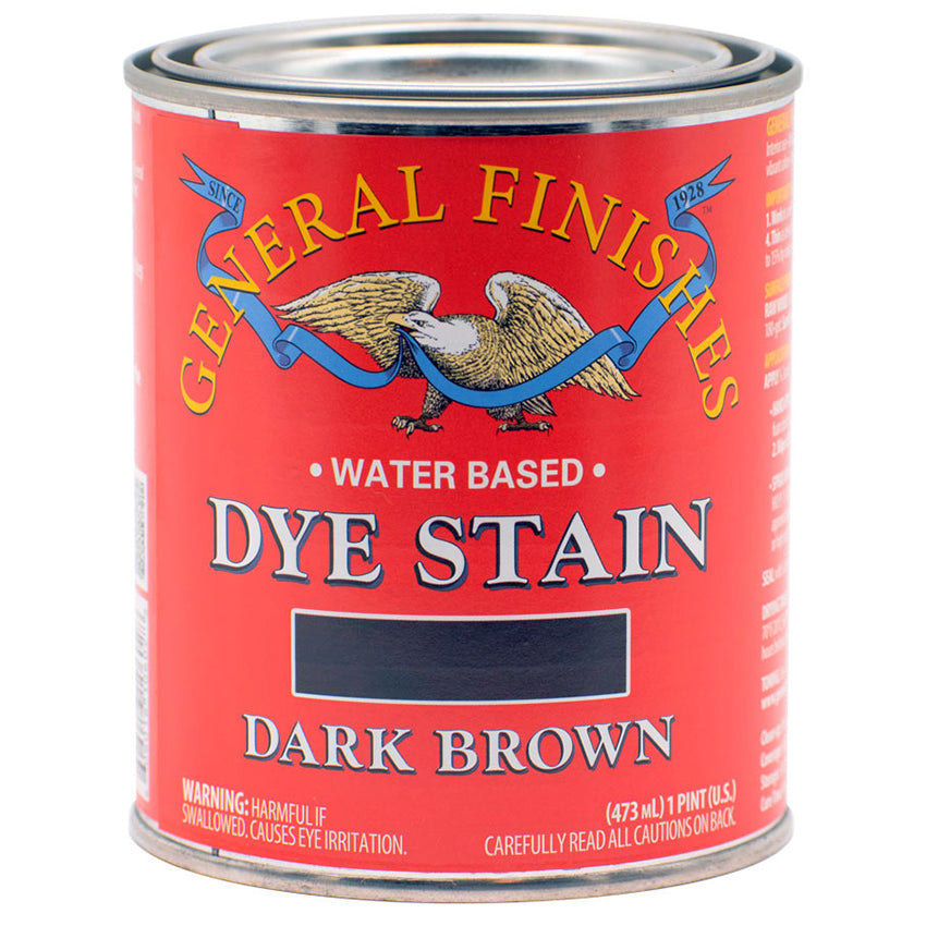 General Finishes Water-Based Dye Stain, Dark Brown, Pint can