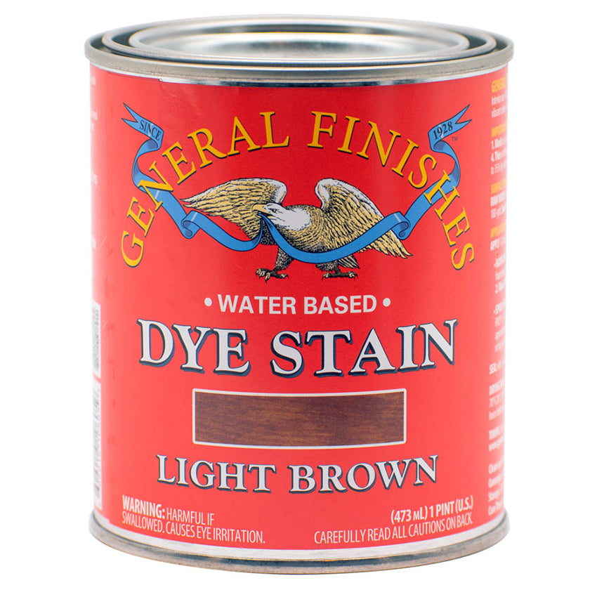 General Finishes Water-Based Dye Stain, Light Brown, Pint can