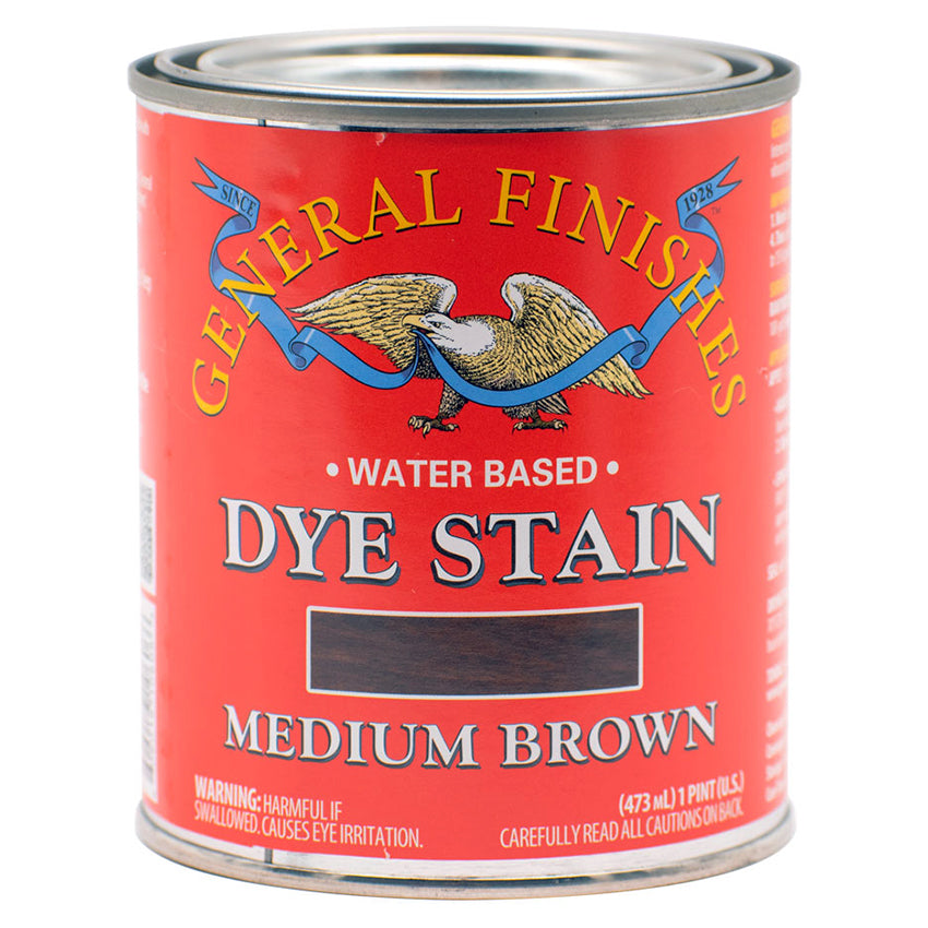 General Finishes Water-Based Dye Stain, Medium Brown, Pint can