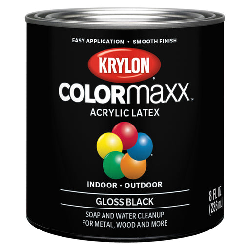 Krylon COLORmaxx Brush-On Paint, Black, Gloss, Half Pint