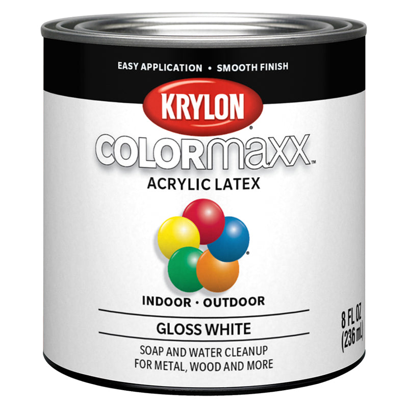 Krylon COLORmaxx Brush-On Paint, White, Gloss, Half Pint