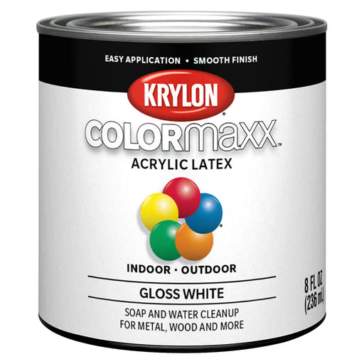 Krylon COLORmaxx Brush-On Paint, White, Gloss, Half Pint
