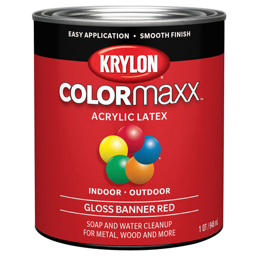 Krylon COLORmaxx Brush-On Paint, Banner Red, Gloss, Quart