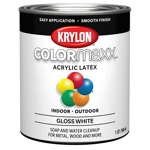 Krylon COLORmaxx Brush-On Paint, White, Gloss, Quart