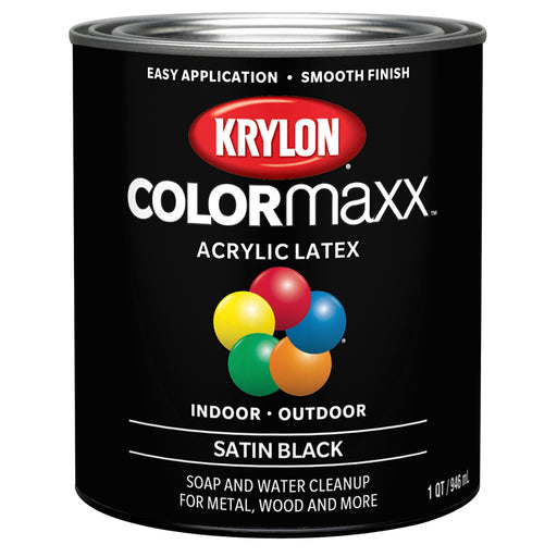 Krylon COLORmaxx Brush-On Paint, Black, Satin, Quart