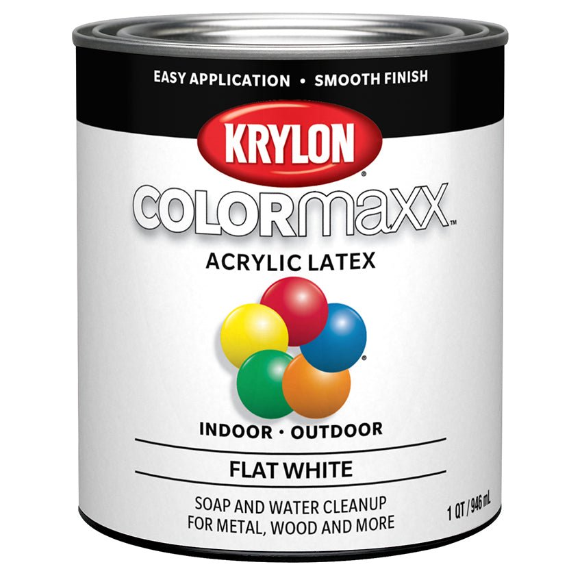 Krylon COLORmaxx Brush-On Paint, White, Flat, Quart