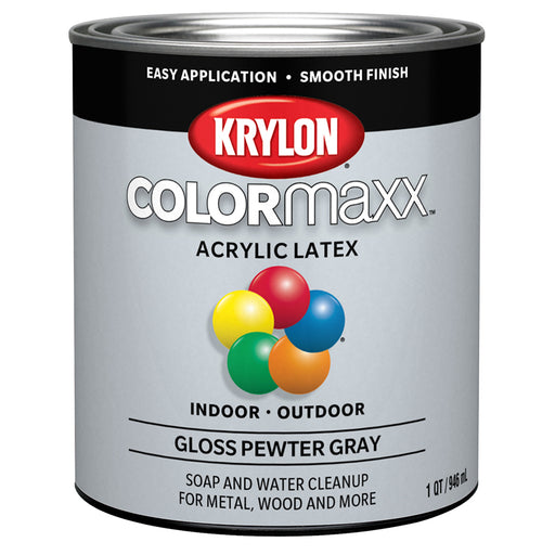 Krylon COLORmaxx Brush-On Paint, Pewter Grey, Gloss, Quart
