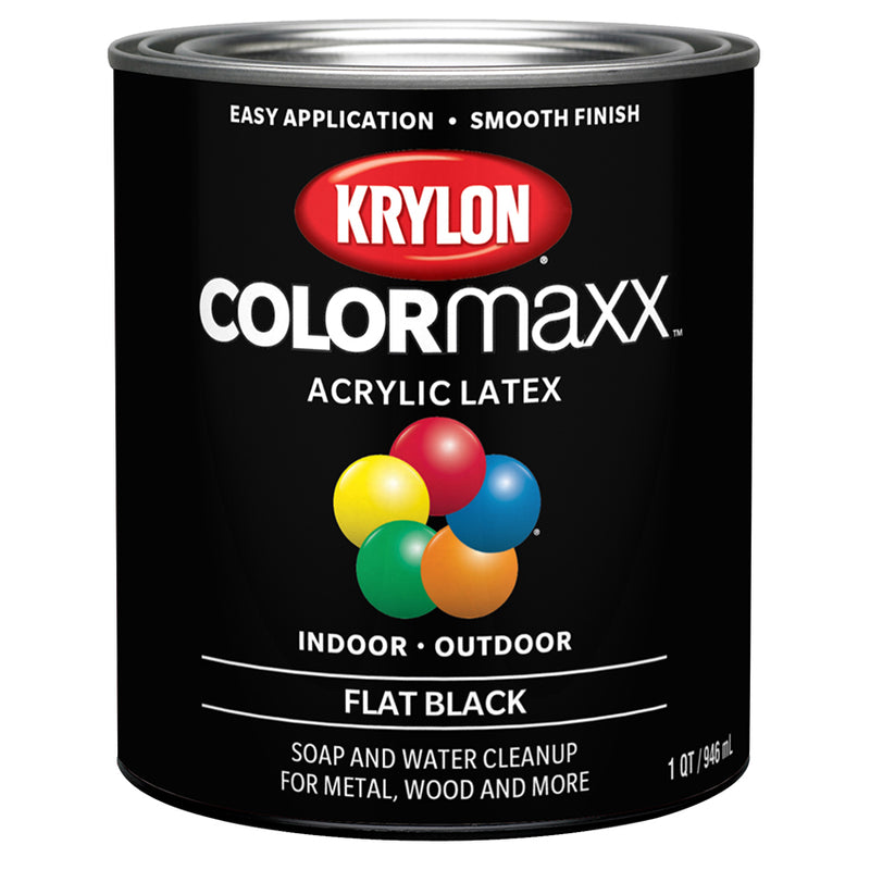 Krylon COLORmaxx Brush-On Paint, Black, Flat, Quart