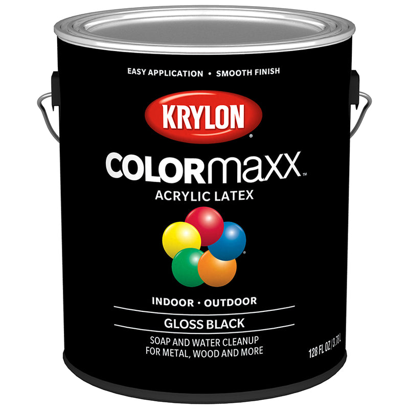 Krylon COLORmaxx Brush-On Paint, Black, Gloss, Gallon