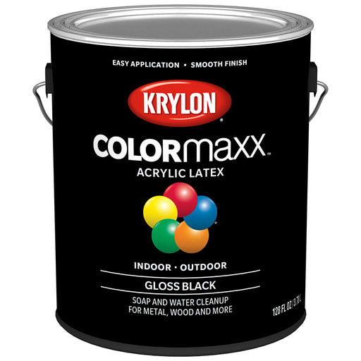 Krylon COLORmaxx Brush-On Paint, Black, Gloss, Gallon