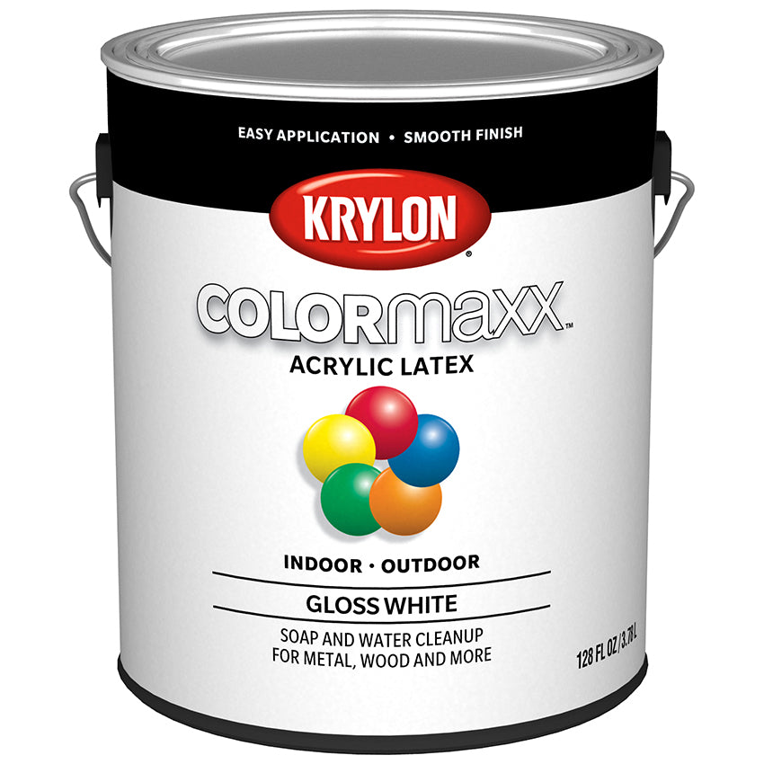 Krylon COLORmaxx Brush-On Paint, White, Gloss, Gallon