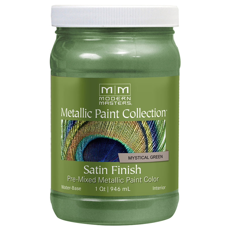 Modern Masters Satin Metallic Paint, listed Mystical Green, Quart package reference