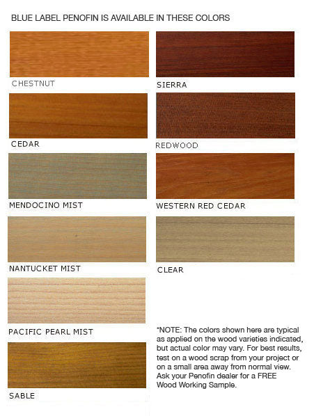 Penofin Blue Label 10-color chart; reference for Sierra Gallon